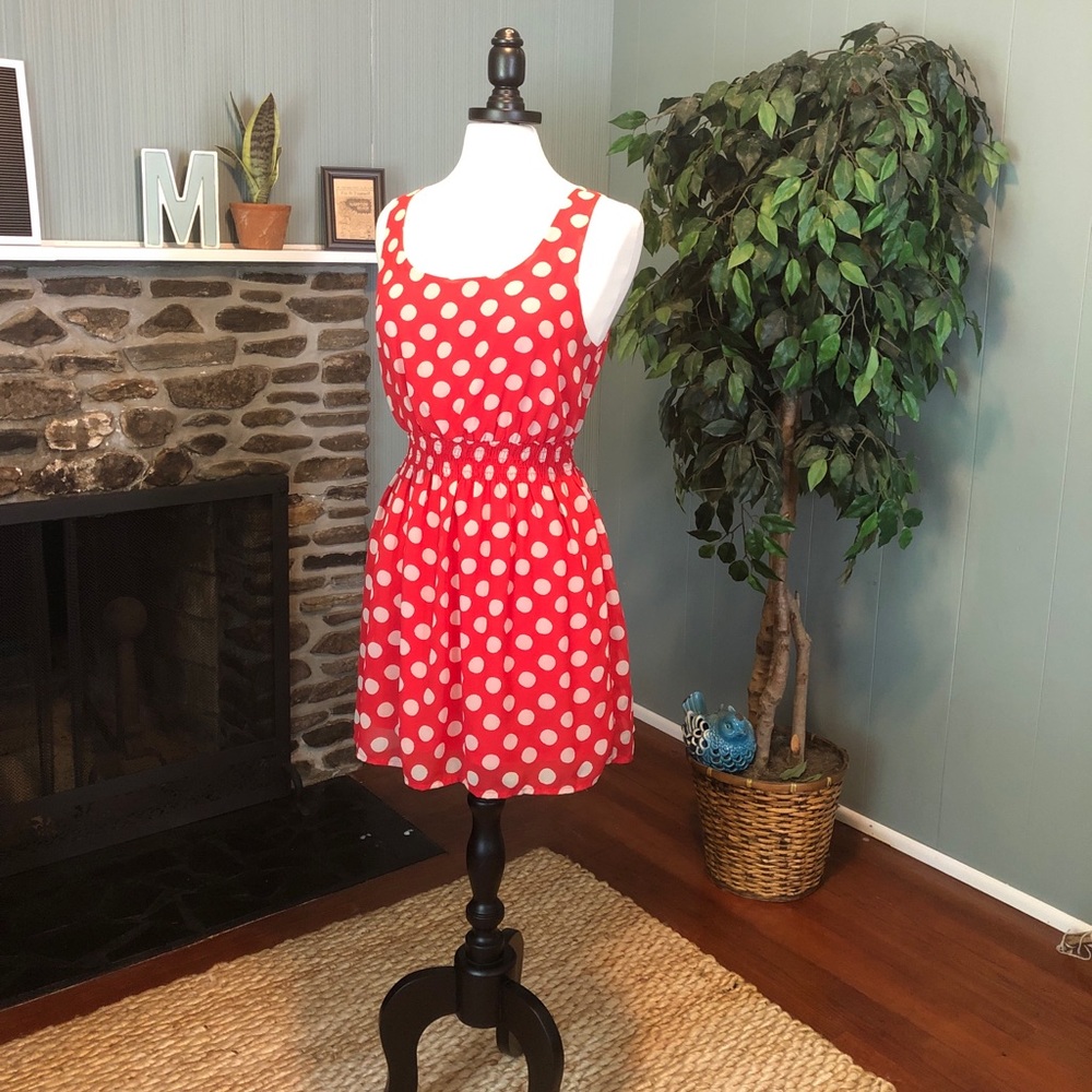 Red/cream polka dot, sleeveless, midi dress, NWOT